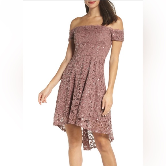 Off Shoulder Sequin Slit Cocktail Dress